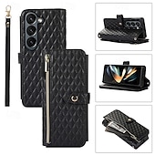 お買い得  サムスン用ケース-電話 ケース 用途 Zフォールド6 Z Fold 5 Z Fold 4 Z Fold 3 フリップカバー スタンド付き ジッパ－ リストストラップ付き レトロ風 TPU PUレザー