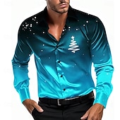 voordelige Kerstboomoutfit-Kerstmis Voor heren Ster Overhemd Overhemd met knopen Lange mouw Casual Mode-casual Vakantie Feestavondkleding Dagelijks gebruik Zomer Lente Herfst Overhemden met kraag 3D-afdrukken Zwart Grijs Paars