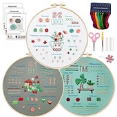 abordables Anti-Stress-Kit de broderie 3 ensembles pour adultes débutants apprenez 33 points différents kits de bricolage comprenant un cerceau à motifs de fleurs estampées fils de couleur outils faciles à suivre