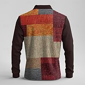 preiswerte Poloshirt mit Farbblockdesign für Herren-Herren Karomuster Waffel-Poloshirts Golfshirt Langarm Polo-Shirts Hemden mit Kragen Vintage Lässig Urlaubskleidung Formelle Kleidung Festivalkleidung Knöpfe 3D-Druck Frühling Herbst Winter Braun