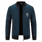 baratos suéter cardigã masculino-Homens Sueter Cardigan Suéter Cortado Suéter com zíper Suéter de malha Estriado Tricotar Padrão Patchwork Bolsos Bloco de cor Colarinho Chinês Moda Clássico Roupa Diária Encontro Roupa Outono