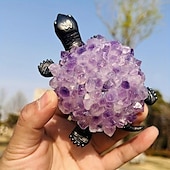 abordables Estatuas-Estatua de tortuga con dientes de piedra preciosa de amatista natural: accesorios de joyería únicos para la decoración del hogar: figura de tortuga hecha a mano, regalo para amantes de los animales