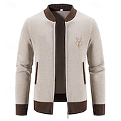 baratos suéter cardigã masculino-Homens Sueter Cardigan Suéter Cortado Suéter com zíper Suéter de malha Estriado Tricotar Padrão Patchwork Bolsos Bloco de cor Colarinho Chinês Moda Clássico Roupa Diária Encontro Roupa Outono