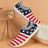 abordables Zapatillas de hombre-Zapatillas sin cordones con bandera estadounidense patriótica para hombre, zapatos casuales de punto cómodos y transpirables para uso diario