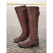 cheap Cowboy &amp; Western Boots-Women&#039;s Brown Knee-High Riding Boots with Buckle Detail - Durable Outdoor Footwear for Fall and Winter