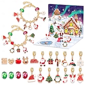 ieftine Calendarul Adventului-Brățări calendar de Advent de Crăciun 2025 pentru fete, kit de confecționare bijuterii DIY de 24 de zile cu 22 de mărgele cu pandantive și 2 brățări reglabile, cadou de numărătoare inversă de Crăciun