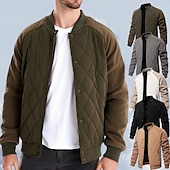 halpa Miesten takit-Miesten Bombertakki Fleecetakki Pehmustettu Rento / arki Vintage-tyyli Syystalvi Väripalikka Vapaa-aika Pystykaulus Normaali Kameli Aprikoosi Musta Armeijan vihreä Harmaa Jackets