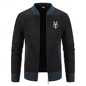 baratos suéter cardigã masculino-Homens Sueter Cardigan Suéter Cortado Suéter com zíper Suéter de malha Estriado Tricotar Padrão Patchwork Bolsos Bloco de cor Colarinho Chinês Moda Clássico Roupa Diária Encontro Roupa Outono