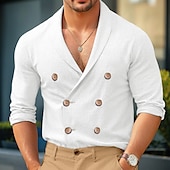 cheap Men&#039;s  Overshirts-Men&#039;s Shirt Linen Shirt Solid Color Formal Party Evening Wear White Navy Blue Khaki Long Sleeve Shawl Collar Spring &amp;  Fall Cross-Seasons Clothing Apparel Buttons