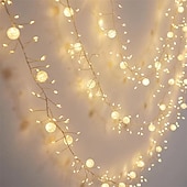 お買い得  プラグイン式電源-6m 400個のLEDストリングライト、爆竹クラスターガーランドライト、屋外用クリスマスフェアリーライト（パチパチ音付き）、DC31Vクリスタルクラックルボールフェアリーライト（パティオ、窓、パーティーの装飾用） - EU/米国/英国プラグ