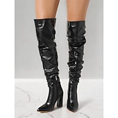 cheap Slouch Boots-Women&#039;s Black Slouchy Over-the-Knee Boots – Stylish Pointed Toe with Block Heel for Winter Fashion and Evening Outfits