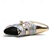 economico Semi-formale-scarpe formali da uomo con puntale in metallo dorato e dettaglio fibbia - elegante design con lacci per feste ed eventi speciali