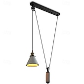 abordables Conception de Tambour et de Cône-plafonnier vintage edison à hauteur réglable avec câble e27, éclairage industriel à poulie, lampe pour îlot