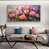 abordables Peintures fleurs/botaniques-peinture à l&#039;huile peinte à la main peinture florale 3D couteau à palette fait à la main fleurs peinture à l&#039;huile art mural grande peinture texturée blanche 3D peintures décoratives modernes
