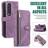 baratos Capa Samsung-telefone Capinha Para Dobra Z 6 Z Fold 5 Z Fold 4 Z Fold 3 Capa traseira Com Suporte Zíper com cordão Retro TPU Couro PU