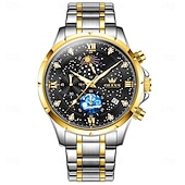 voordelige Quartz-horloges-olevs 9807 herenhorloge modetrend multifunctioneel origineel sterrenhemel waterdicht maanfase horloge luxe merk heren quartzhorloge