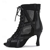 baratos Botas de dança-Mulheres Botas de Dança Profissional Botas sexy Moda Botas zíper Com Cadarço Adulto Preto