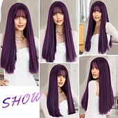 olcso Szintetikus, trendi parókák-paróka frufruval nőknek hosszú egyenes szintetikus paróka lány cosplay és napi használatra