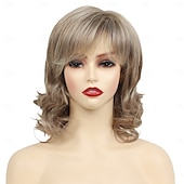 voordelige oudere pruik-korte bruine pruiken 14 inch golvende krullende pruik schouderlengte middenscheiding pruiken natuurlijk ogende synthetische blonde haar pruiken voor vrouwen dagelijks feestgebruik