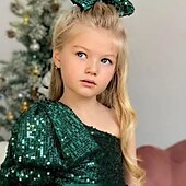 baratos Vestidos de Festa-Infantil Para Meninas Vestido de festa Côr Sólida Manga Longa Espetáculo Com Transparência Princesa Doce Com Transparência Longuette Vestido da bainha Vestido De Tule Verão Primavera Outono Crianças