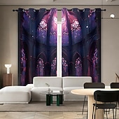 お買い得  ブラックアウトカーテン-2パネルカーテンドレープ遮光カーテンリビングルーム寝室キッチン屋内ステンドグラス窓装飾断熱部屋を暗くする