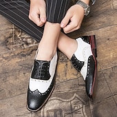 abordables Zapatos Brogue-Zapatos Oxford con punta de ala en marrón y blanco para hombre, zapatos de vestir vintage de cuero genuino inspirados en Gatsby para fiestas, bodas y eventos formales de la década de 1920.