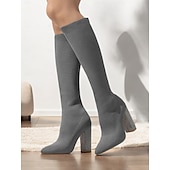 cheap Fashion Boots-Women&#039;s Stretchy Knit Knee-High Boots with Chunky Heels – Elegant Green Fashion Boots for Fall/Winter