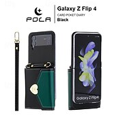 Недорогие Чехлы для Samsung-телефон Кейс для Назначение Z-флип 6 Z Flip 5 Z Flip 4 Z Flip 3 Кейс на заднюю панель со стендом с ремешком с ремешком на запястье Ретро ТПУ Кожа PU