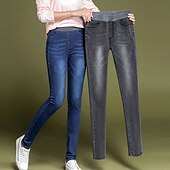 お買い得  パンツ-女性用 標準 ジーンズ ファッション ストリートファッション 全長 ハイウエスト 純色 パッチワーク バットリフト 通気性 ソフト 伸縮性あり オフィス デイリーウェア ライト ブラック ダークブルー 春 &amp; 秋 スリム
