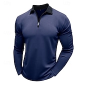 cheap Men&#039;s Classic Polo-Men&#039;s Quarter Zip Polo Golf Shirt Vacation Casual Daily Quarter Zip Long Sleeve Fashion Basic Color Block Front Zipper Spring &amp;  Fall Regular Fit Black White Burgundy Navy Blue Khaki Army Green