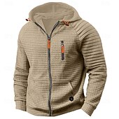 baratos hoodies básicos dos homens-Homens Moletons Waffle Moletom Tático Preto Cáqui Cinzento Claro Com Capuz Tecido Zíper Bolsos Trabalho Desportos e Ar livre Casual Poliéster Roupa de rua Básico Casual Primavera &amp; Outono Estações