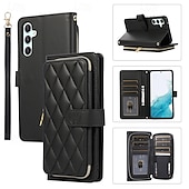 cheap Samsung Cases-Phone Case For S24 Ultra S24 Plus S24 S24 FE S23 S22 S21 S20 Ultra Plus FE A55 A35 A25 A15 5G A54 A34 A14 A73 A53 A33 A23 A13 A72 A52 A32 A22 A12 A51 Flip Cover with Stand Holder Zipper with Wrist