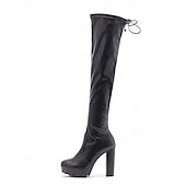 cheap Platform Boots-Women&#039;s Over-the-Knee Platform Boots with Chunky High Heels and Drawstring Closure, Sexy Thigh-High Style for Clubwear and Parties