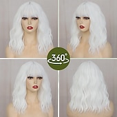 economico Parrucche trendy sintetiche-parrucche corte con frangia per donna parrucca bianca ondulata sciolta parrucca sintetica cosplay per ragazza parrucca colorata per feste di natale