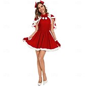 olcso Felnőtt karácsonyi jelmezek-Mikulás ruhák Mikulás Mrs.Claus Karácsonyi ruha Mikulás ruhák Szexi jelmezek Mikulás sapka Női Karácsony Álarcos mulatság Szexi Cosplay jelmez Felnőttek Parti Karácsony Ruha Sisak Kesztyűk