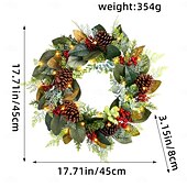 お買い得  リース、ガーランド、スワッグ-玄関用の屋外用クリスマス ライト付きリース、松ぼっくり付き冬用リース、窓やドアに吊るすイルミネーション付きホリデー ガーランド、壁やパティオ用のフェイク ベリーと葉のつる装飾
