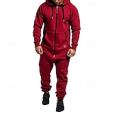 cheap Tracksuits-Men&#039;s Tracksuit Jumpsuit Full Zip One-piece Casual Fall Long Sleeve Thermal Warm Soft Fitness Gym Workout Running Sportswear Activewear Solid Colored Dark Grey Dark Khaki Black