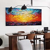preiswerte Landschaftsgemälde-handgefertigtes originales dickes strukturiertes farbenfrohes Meereslandschafts-Ölgemälde auf Leinwand, abstrakter Sonnenuntergang, Ozean-Wandkunst für die Inneneinrichtung mit gespanntem Rahmen ohne