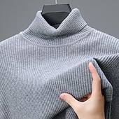 cheap Men&#039;s Pullover Sweater-Men&#039;s Pullover Sweater Jumper Knit Sweater Ribbed Knit Regular Knitted Plain Turtleneck Fashion Casual Daily Wear Date Clothing Apparel Fall &amp; Winter Wine Black S M L
