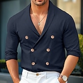 cheap Men&#039;s  Overshirts-Men&#039;s Shirt Linen Shirt Solid Color Formal Party Evening Wear White Navy Blue Khaki Long Sleeve Shawl Collar Spring &amp;  Fall Cross-Seasons Clothing Apparel Buttons