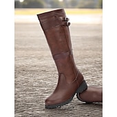 cheap Cowboy &amp; Western Boots-Women&#039;s Brown Knee-High Riding Boots with Buckle Detail - Durable Outdoor Footwear for Fall and Winter