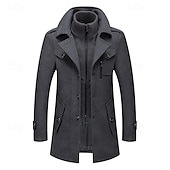 cheap Men&#039;s Trench Coat-Men&#039;s Winter Coat Winter Jacket Trench Coat Fake two piece Wool Pocket Business Casual WorkWear Long Active Vintage Fashion Windproof Warm Winter Solid Colored Black Navy Blue Orange Brown Puffer