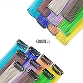 abordables Clip dans les extensions-12 pièces extensions de cheveux colorées droites multicolores clip en coloré 20 pouces extensions de cheveux arc-en-ciel pour enfants femmes cadeaux Halloween fête de Noël points forts (12 pièces