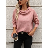 voordelige Effen kleuren-Dames Trui Streetwear Dagelijks Casual Effen Kleur Wijde col Gebreid Lange mouw Normale tops breien Werk Blozend Roze Khaki Herfst Winter