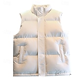 billiga Herrarnas puffer väst-Herr Pufferväst Dagligen Ledigt Vår &amp; Höst Ficka Polyester Bekväm Ensfärgat Dragkedja Hög krage Svart Vit Blå Väst