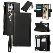 cheap Samsung Cases-Phone Case For S24 S24 Ultra Plus S23 S22 S21 S20 Ultra Plus FE Wallet Case with Stand Holder Magnetic with Lanyard Retro TPU PU Leather