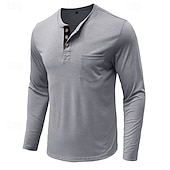 ieftine Tricou casual Henley-Bărbați Tricou Cămașă Henley Tricouri Tricou cu maneca lunga Simplu Henley Casual Concediu Manșon Lung Buzunar Butonul frontal Îmbrăcăminte Bumbac Modă Designer Comfortabil Esențiale