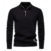 preiswerte Herren Elite Pullover &amp; Cardigans-Herren Pullover Reißverschluss-Pullover Gerippt Stricken Normale Oberteile Reißverschluss Einfarbig Gerollter Kragen Strickware Täglich Outdoor Sport &amp; Outdoor Bekleidung Frühling &amp; Herbst Schwarz