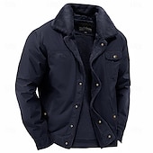 tanie Kurtki i płaszcze męskie-Męskie Kurtka Trucker Płaszcz zimowy Kurtka polarowa Kurtka Sherpa Biuro i kariera Codzienne Keep Warm Wygodne Kieszeń Zima Równina Zabytkowe Moda Klapa Niebieski Zielony Khaki Kurtki