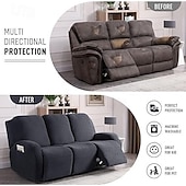cheap Recliner Chair Cover-Loveseat 3 Seater Burgundy Recliner Covers Cover for Large Reclining Chair Slipcover Seat Reversible Washable Protector with Elastic Adjustable Straps for Kids Pets